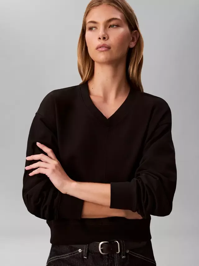 Свободная толстовка с V-образным вырезом из махровой ткани, черная Calvin Klein — фото 4