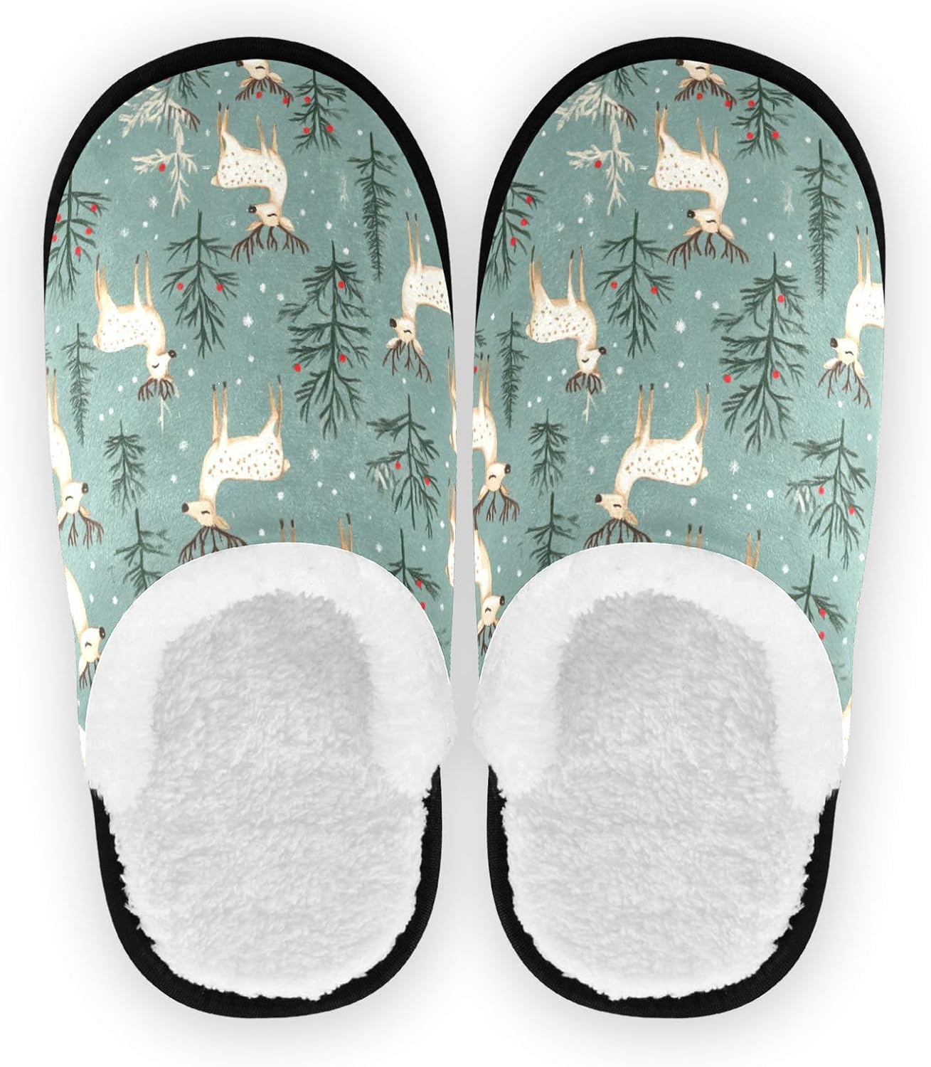 

Зимние рождественские домашние тапочки UMIRIKO с оленями для женщин и мужчин, моющиеся, с нескользящей подошвой, с сумкой для хранения для путешествий и спа 20859248, Reindeer