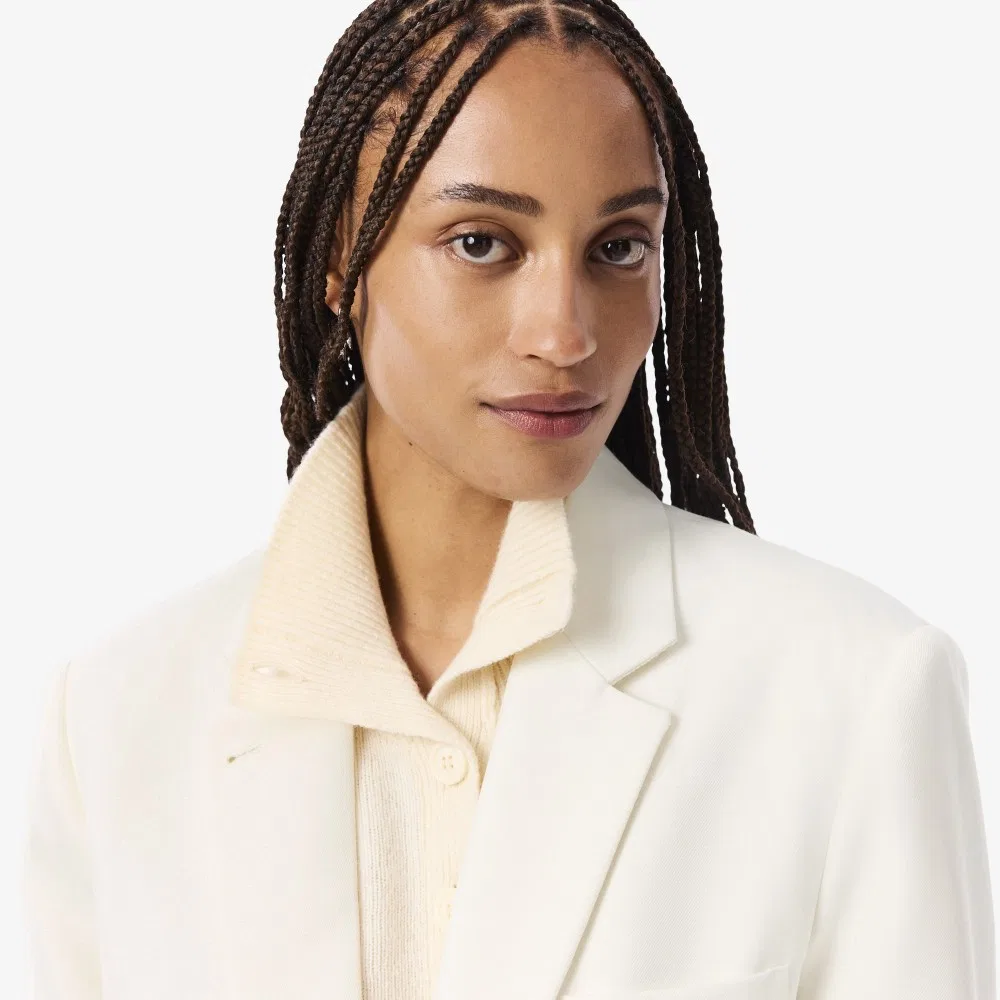Блейзер женский Lacoste Relaxed Fit, шерстяной твил, кремовый — фото 2