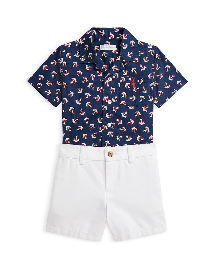 

Детский комплект из хлопковой рубашки и шорт "Anchor" для мальчиков - Baby Ralph Lauren, синий