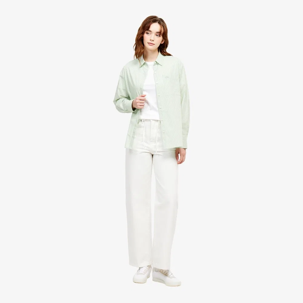 Рубашка Lacoste Полосатая свободного кроя, светло-зелёная — фото 4