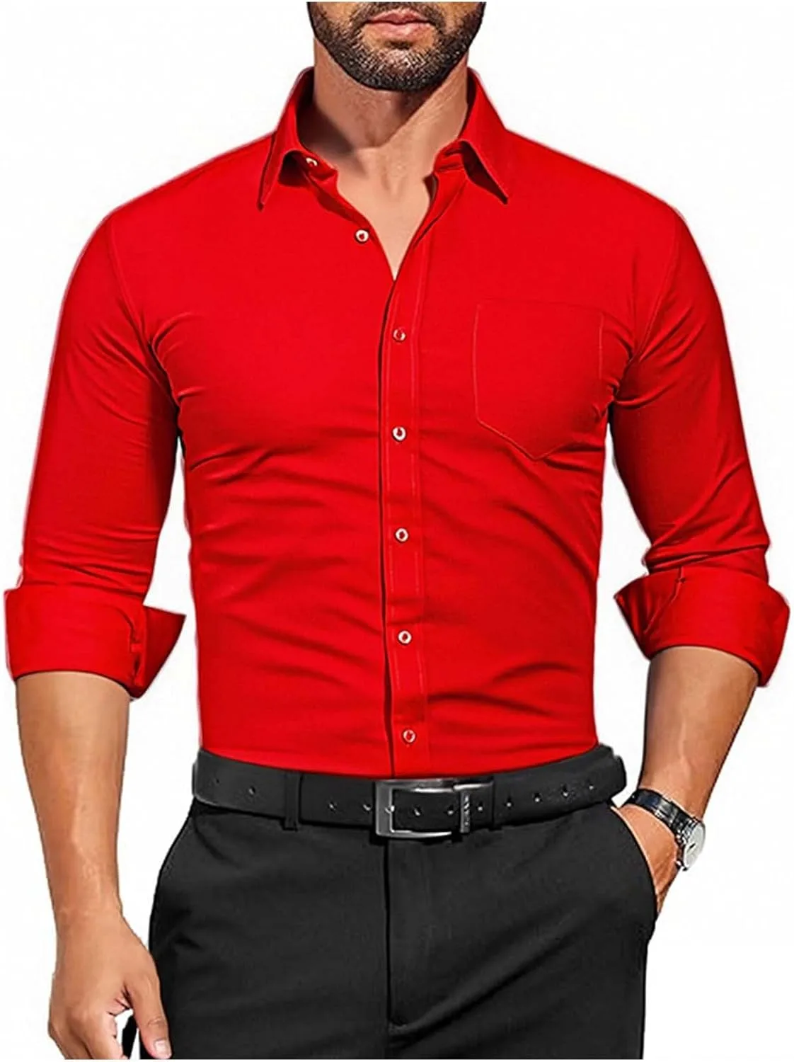 

Мужская рубашка с лацканами и пуговицами, длинный рукав, Slim Fit, офисная