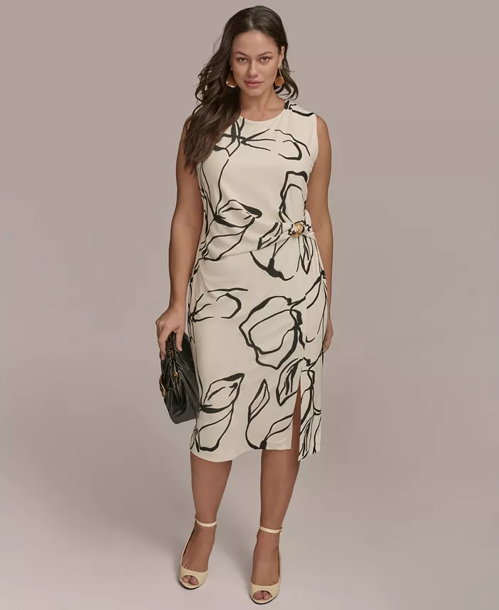 

Платье сбоку со скрученным силуэтом и металлической фурнитурой Plus Size Donna Karan New York, коричневый/бежевый
