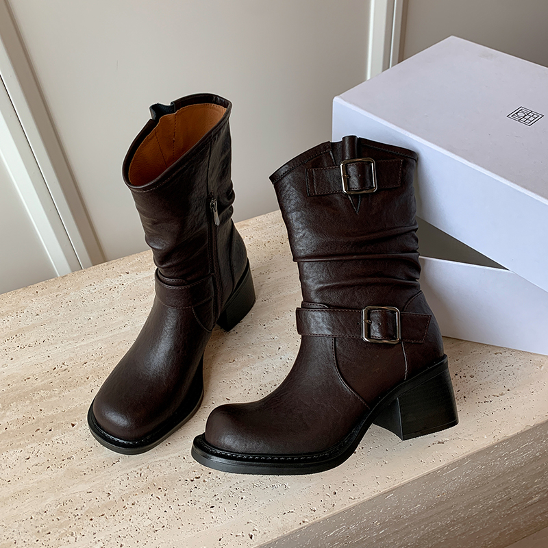 Yeezyy Reezy Коричневые женские полусапожки на каблуке 6 см, цвет Brown — фото 2