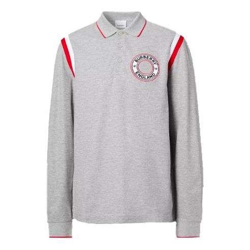 

Футболка long sleeve logo embroidered cotton polo shirt for men grey Burberry, серый