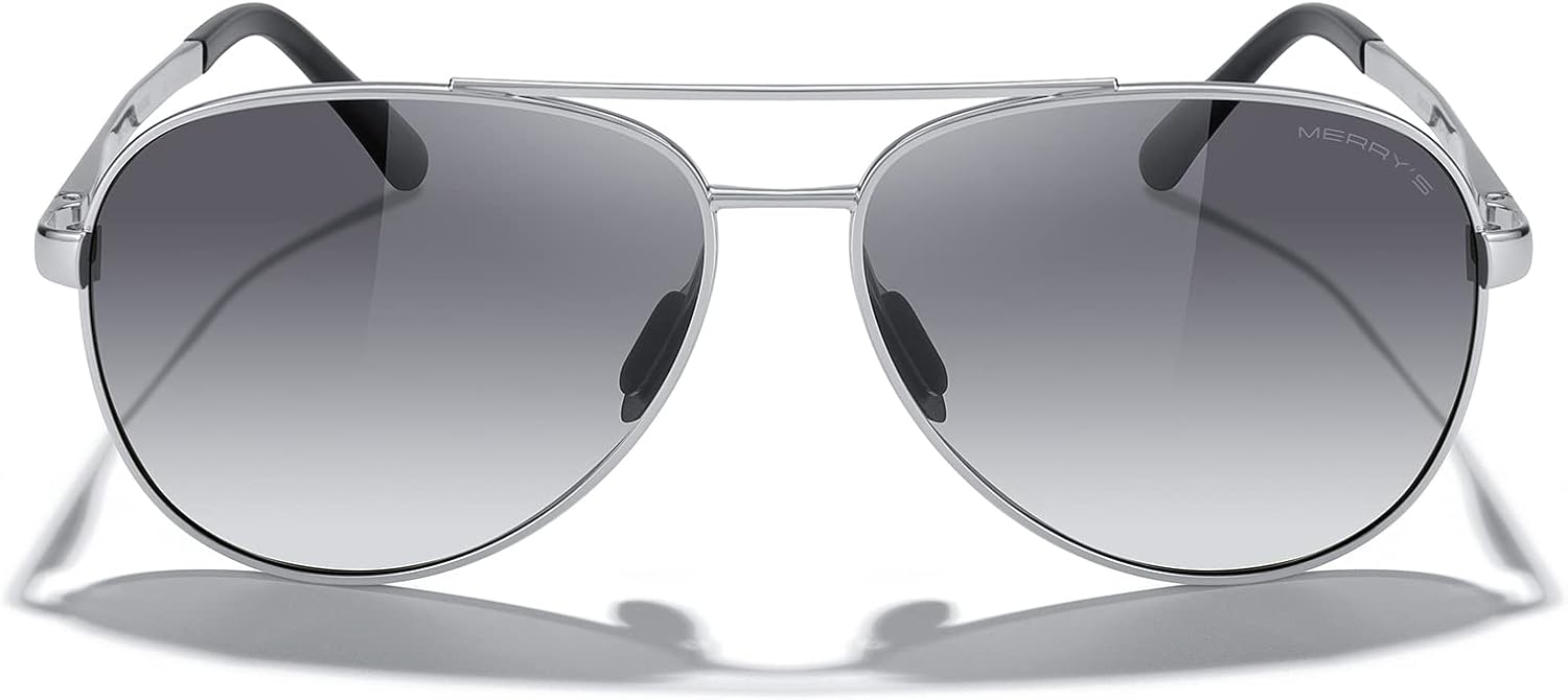 

Солнцезащитные очки-авиаторы MERRY'S для мужчин и женщин - поляризованные очки для вождения, зеркальные линзы, защита от УФ-излучения UV 400, диаметр линз 58 мм, Silver Frame/Black Gradient Lens