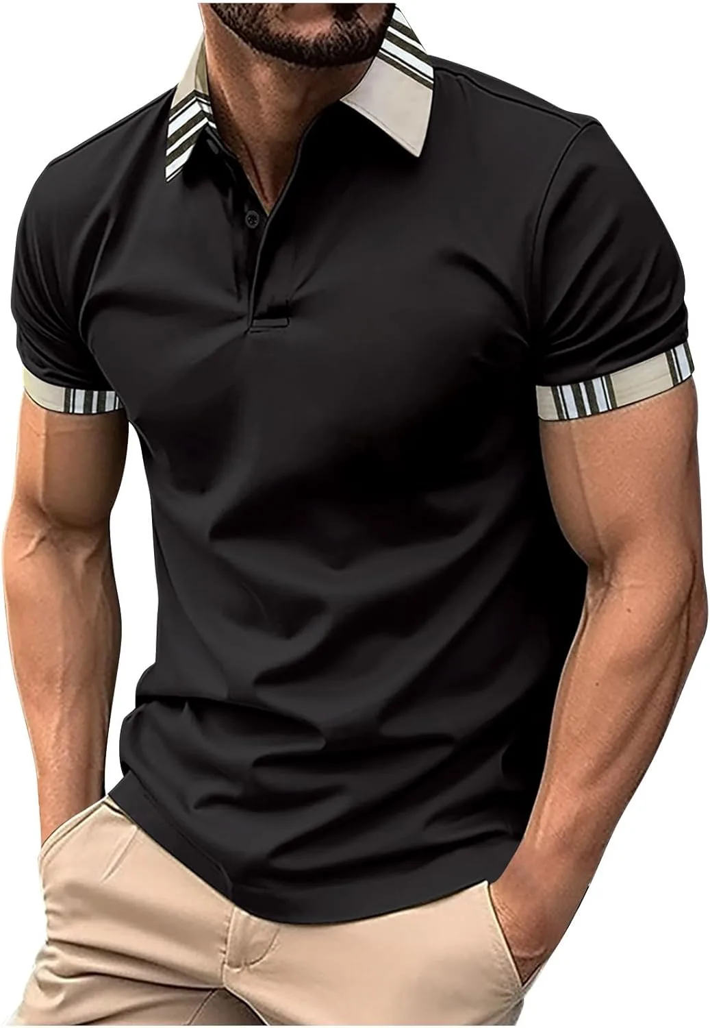 

Мужская летняя рубашка с коротким рукавом, Slim Fit, в полоску, с карманом