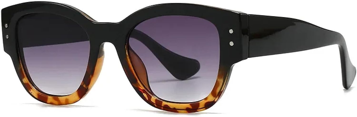 

Классические солнцезащитные очки в стиле ретро «кошачий глаз» с заклепками для женщин и мужчин, винтажные, панк, популярные, в большой оправе, для путешествий, с защитой от УФ-излучения UV400 TVTBBVV, Black Leopard Gray