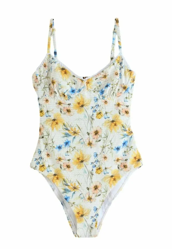 Купальник стандартного кроя без подкладки на косточках Next, White Blue Yellow Floral Seersucker — фото 4
