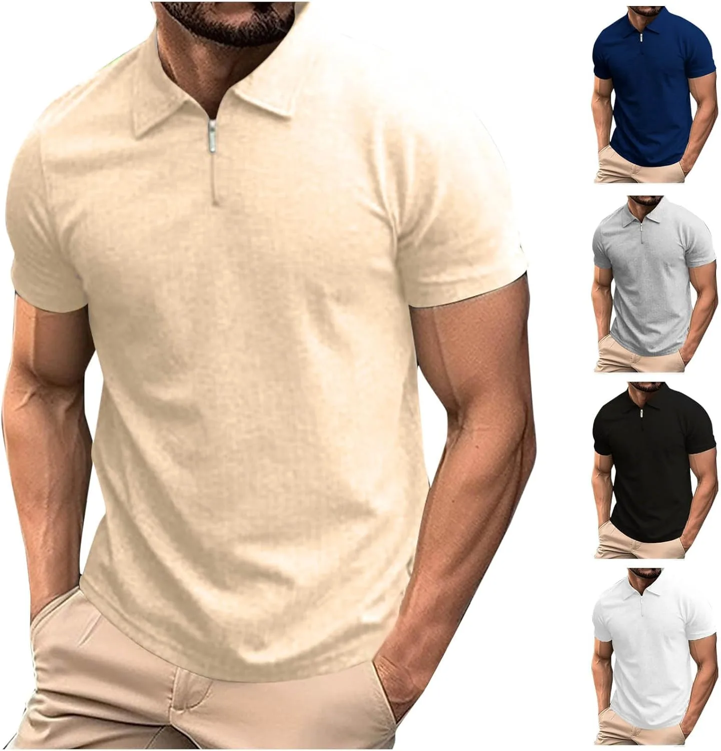 

Мужская поло с молнией, короткий рукав, классический базовый фасон