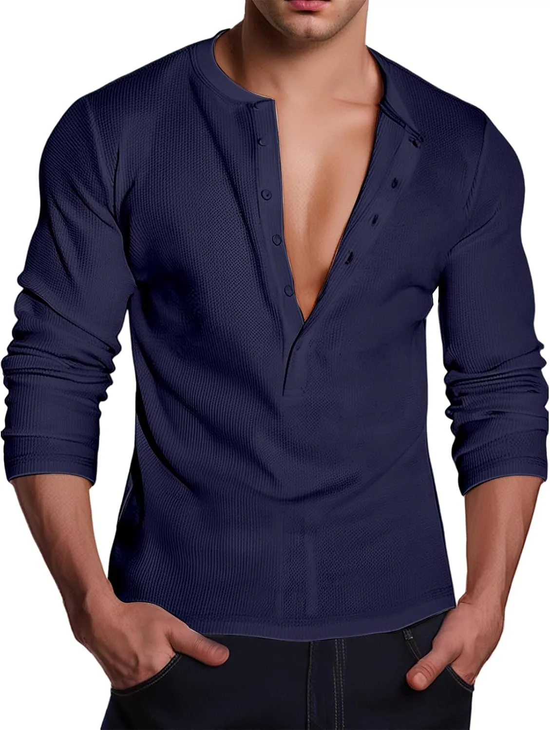 

Мужская футболка-поло с длинным рукавом V-образным вырезом Slim Fit Thatrich
