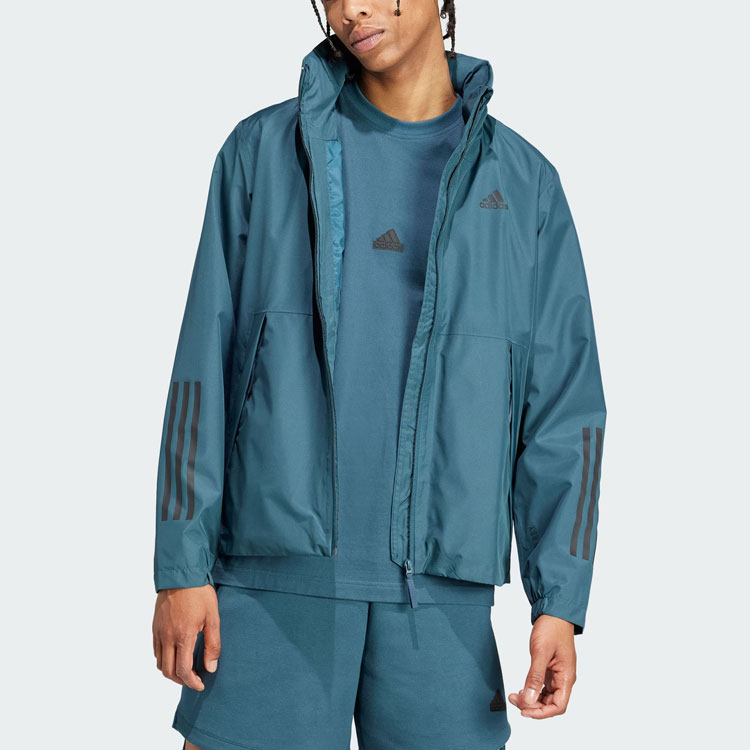 Adidas Курка с тремя полосками мужская в цвете Арктический океан, Arctic Ocean Blue — фото 4