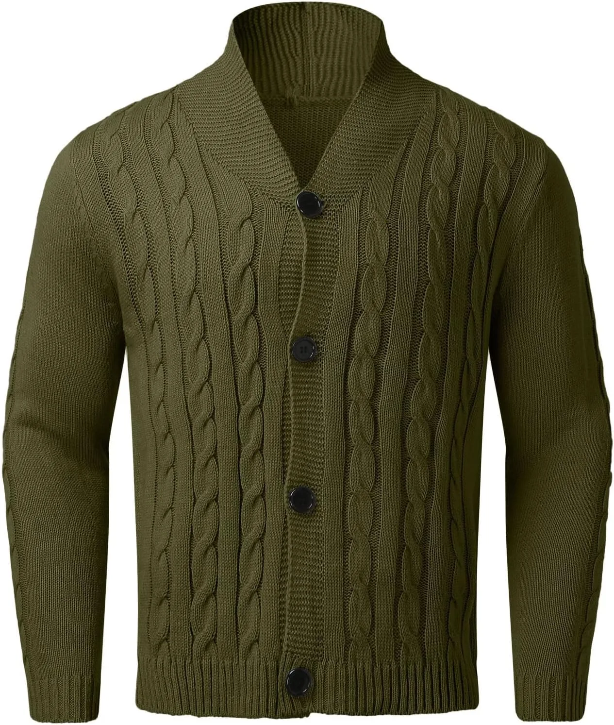 Мужской кардиган с шалькой воротником, slim fit, кабельная вязка — фото 4