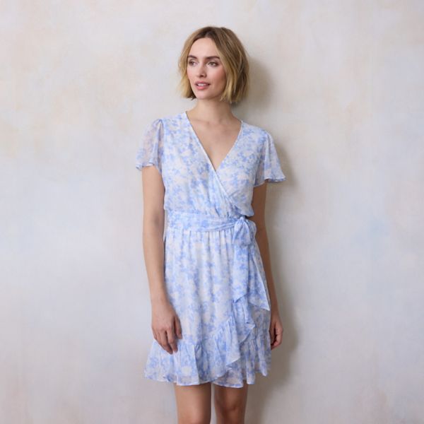 

Женское платье с расклешенными рукавами и запахом Lc Lauren Conrad, цвет blue whisper floral