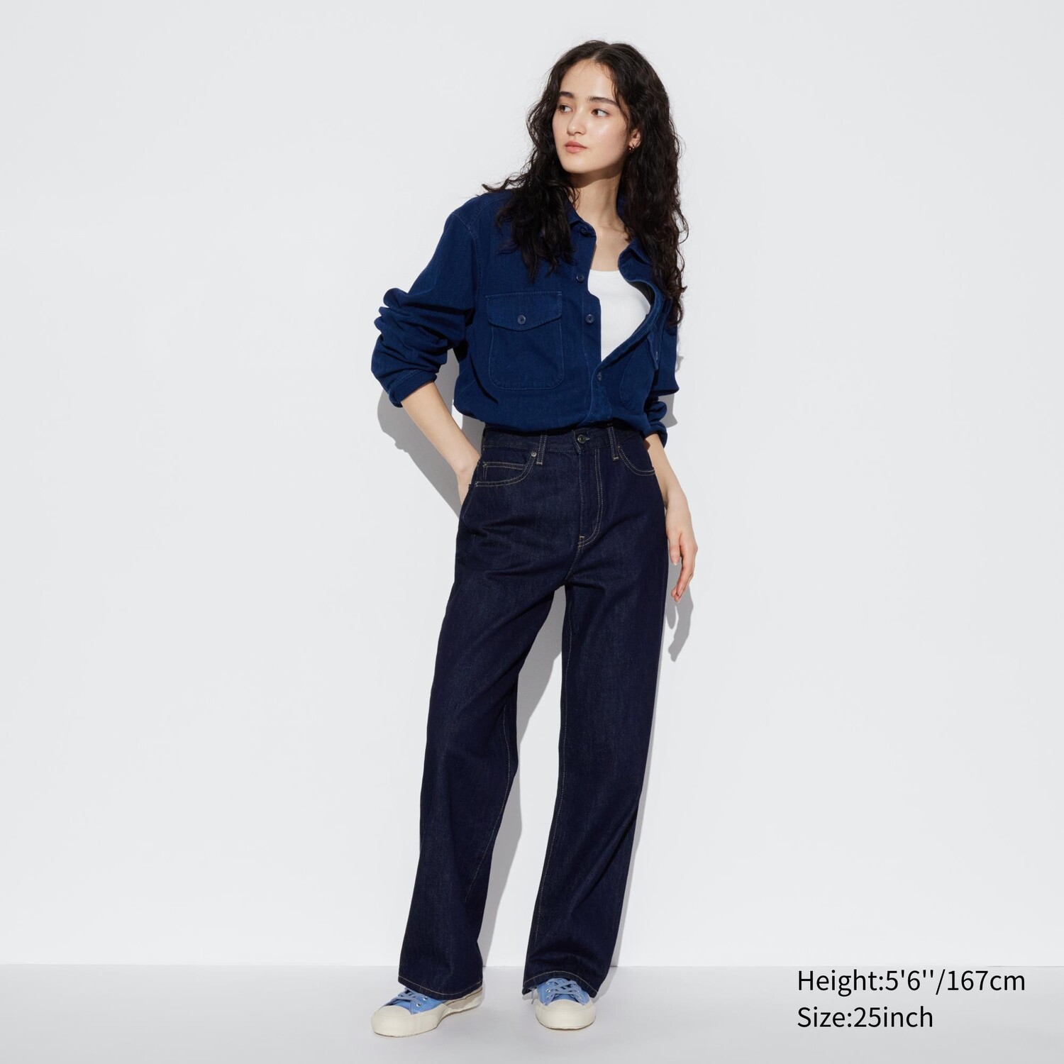 

Широкие джинсы прямого кроя UNIQLO, темно-синий