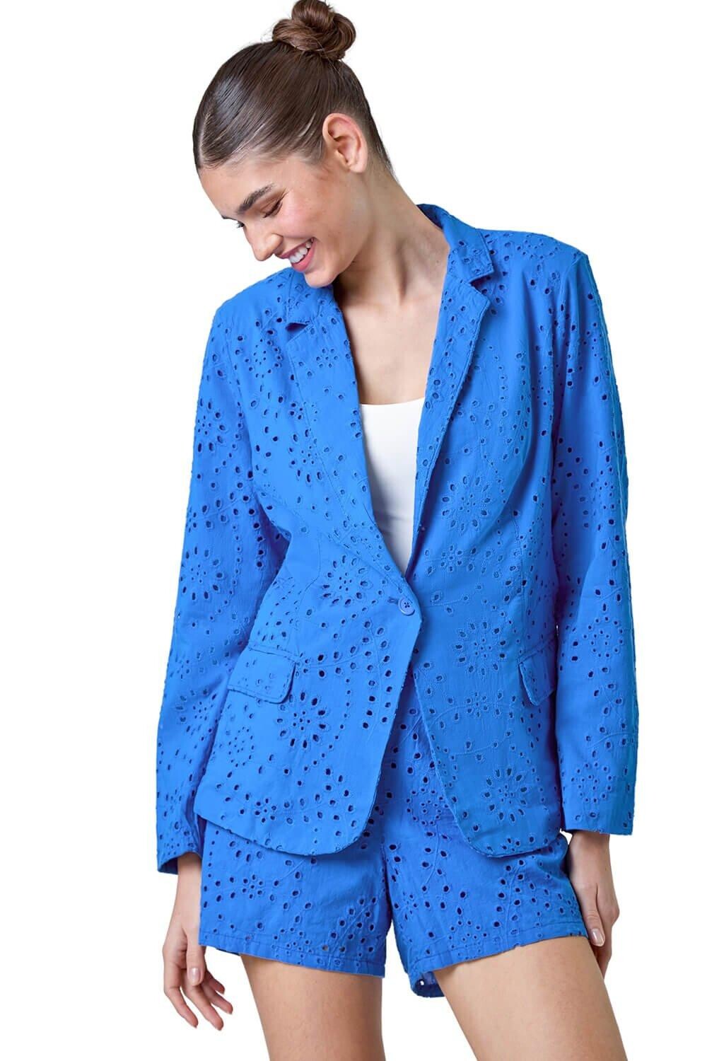 

Хлопковый пиджак с вышивкой Broderie Roman, синий
