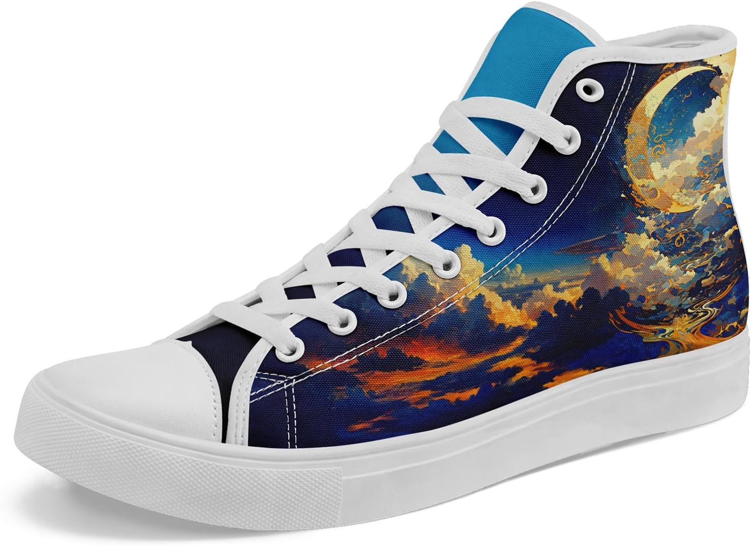 

Высокие кеды AWSOLE из холщовой ткани для мужчин и женщин, модные, дышащие, на шнуровке, удобные, стильные кроссовки с рисунком звезд и луны, белый/красный/синий