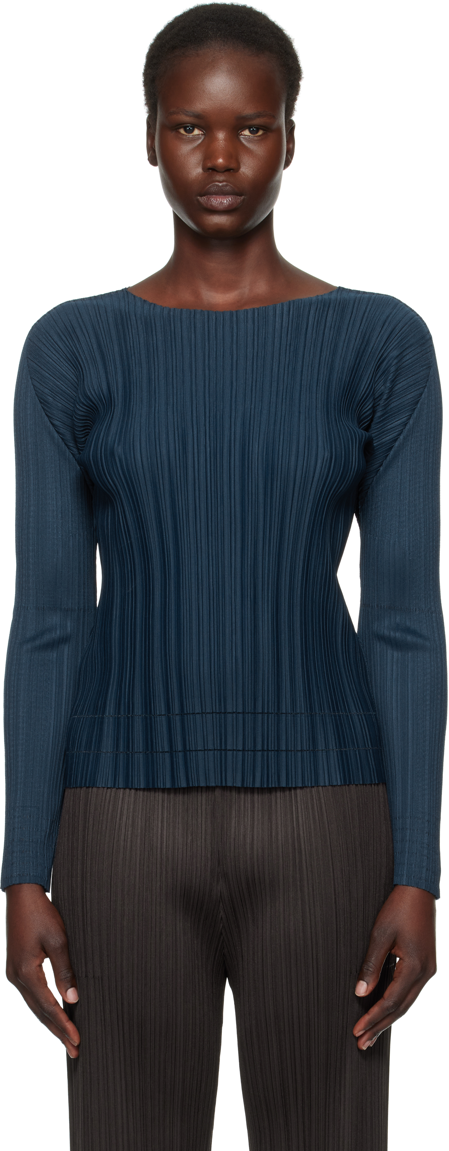 

Темно-синий мягкий плиссированный топ PLEATS PLEASE ISSEY MIYAKE, темно-синий