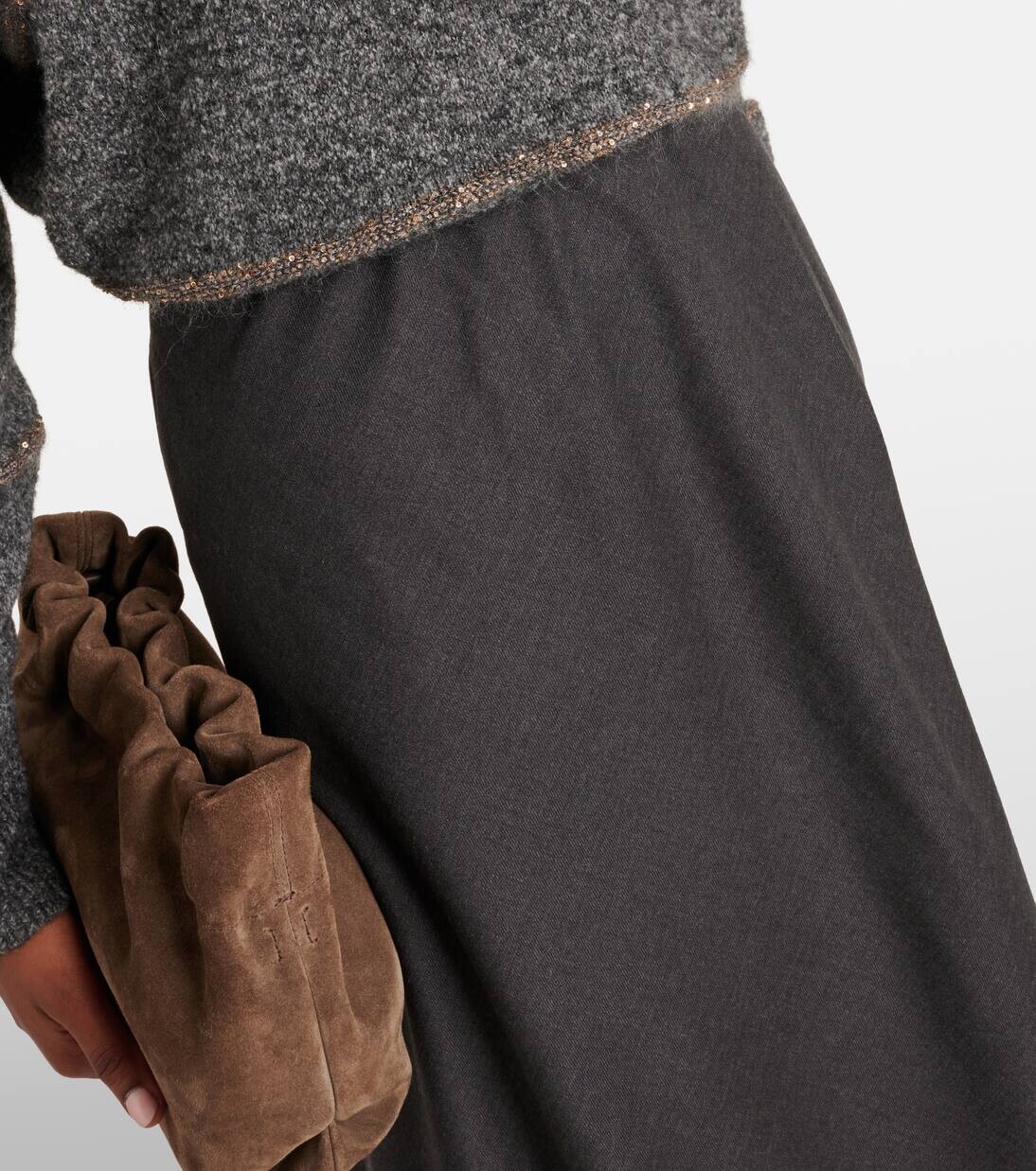 Юбка миди из смесовой шерсти Brunello Cucinelli, цвет dark grey — фото 4
