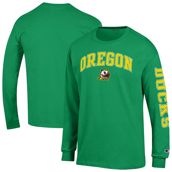 

Мужская зеленая футболка с длинным рукавом Oregon Ducks Arch Over Logo 2-Hit Champion