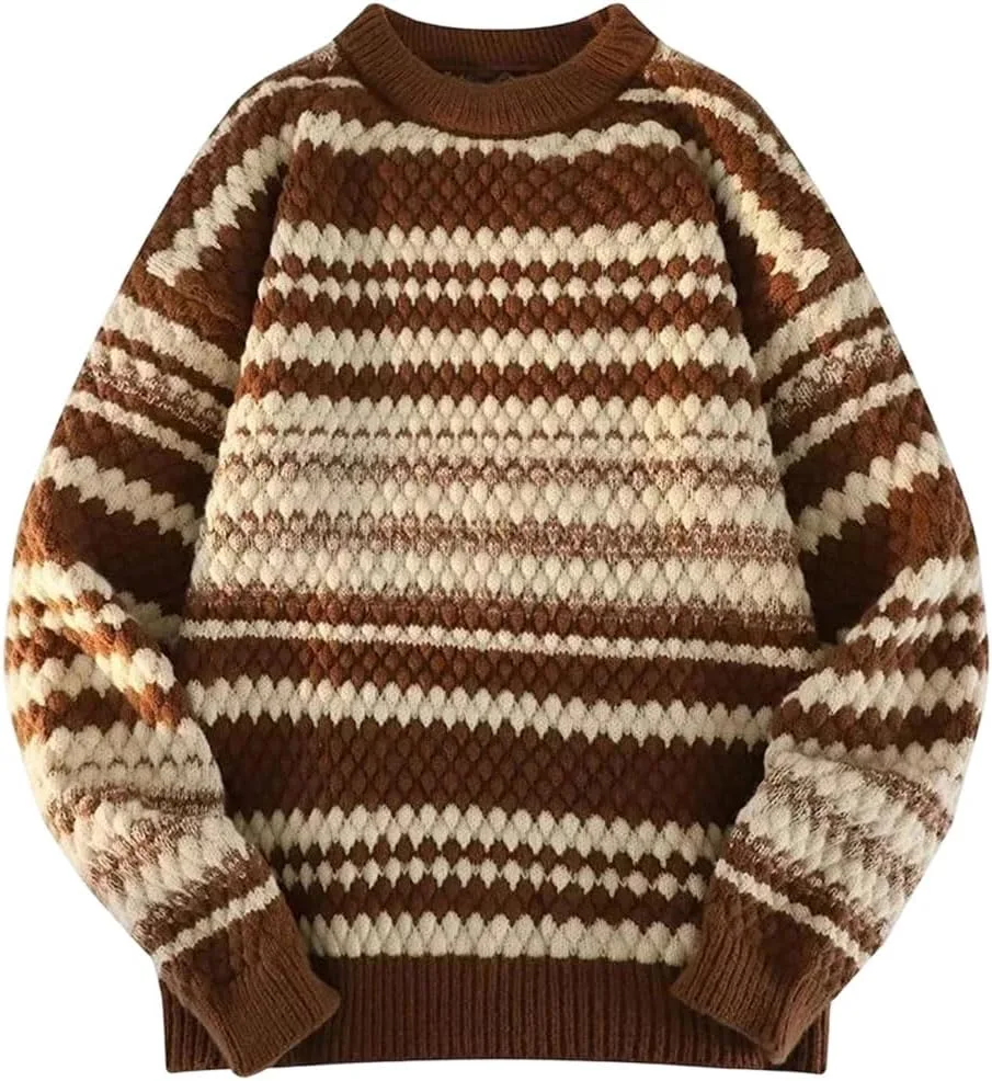 

Мужской свитер с круглым вырезом и полосками