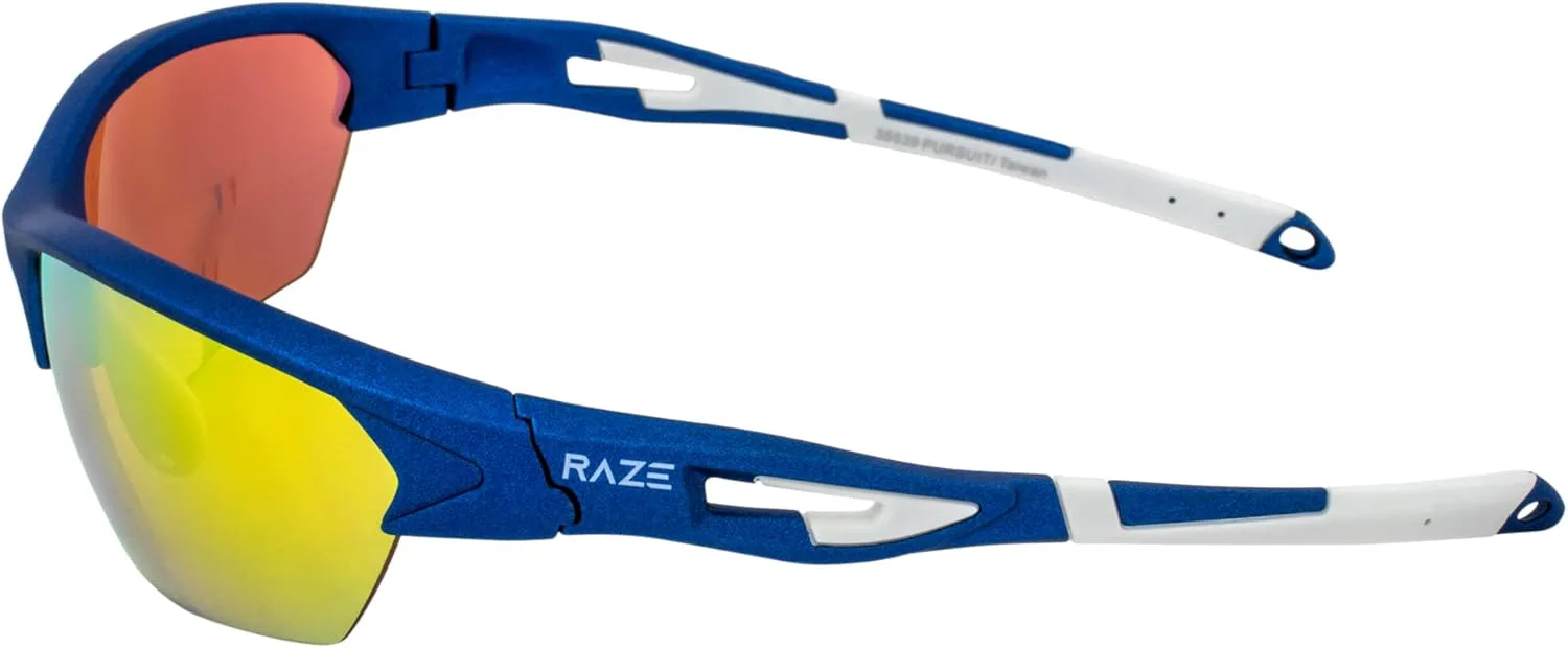 

Спортивные солнцезащитные очки Raze Eyewear Pursuit для мужчин и женщин, оправа цвета «металлик», оправа с синим покрытием и линзы HD Orange Z, Blue-orange