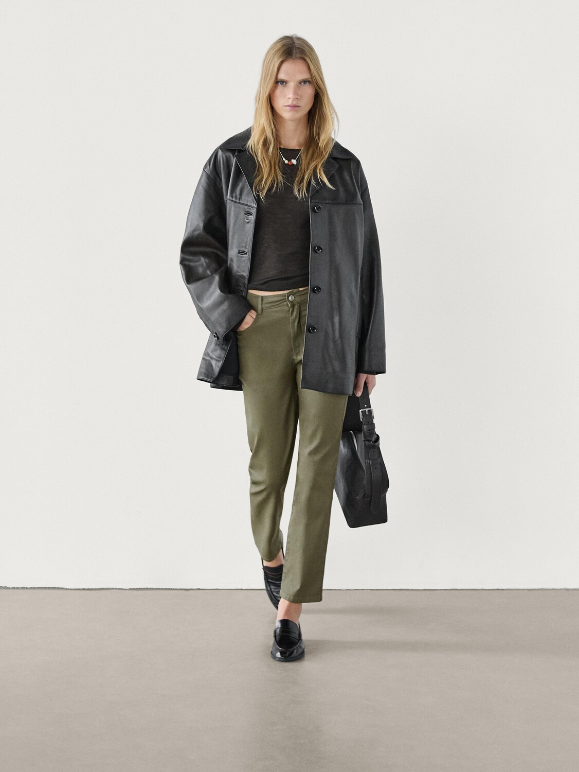 

Прямые вощеные брюки Massimo Dutti, хаки