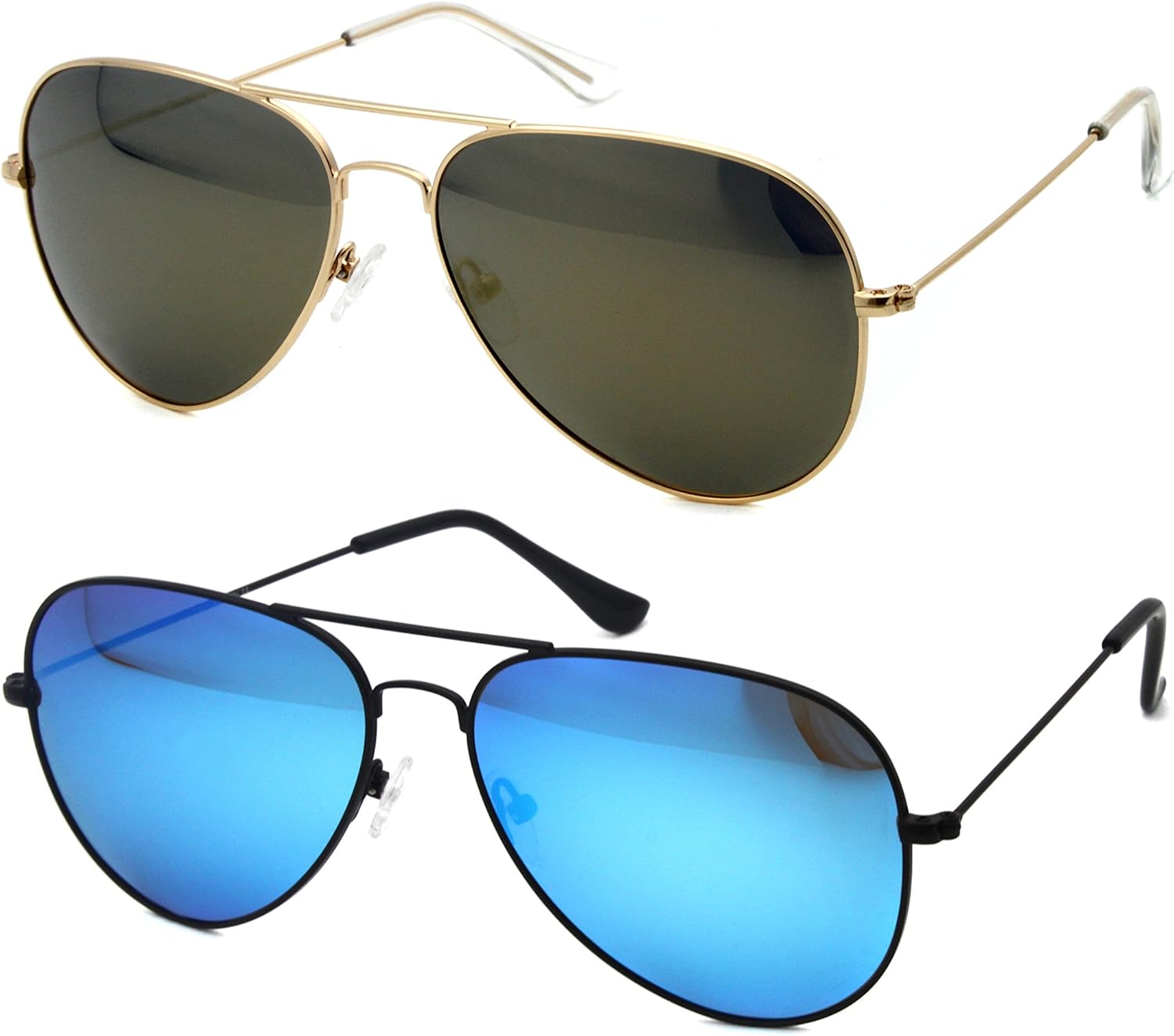 

Большие солнцезащитные очки-авиаторы для женщин и мужчин, с защитой от УФ-излучения, с двойной перемычкой Global Glasses, Glod Frame / Green Mirror Lens + Black Frame / Icy Blue Lens