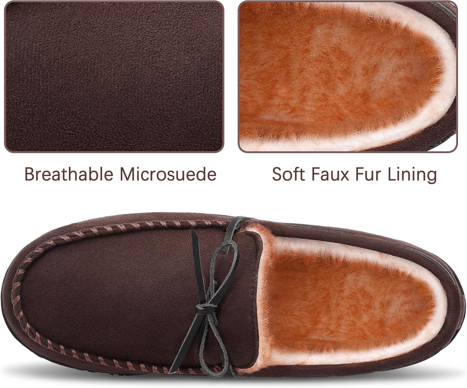 Мужские домашние мокасины с теплым мягким плюшем и эффектом памяти shoeslocker - Комфортные, с нескользящей подошвой для дома и улицы - Черные, Бежевые, Коричневые, коричневый — фото 3