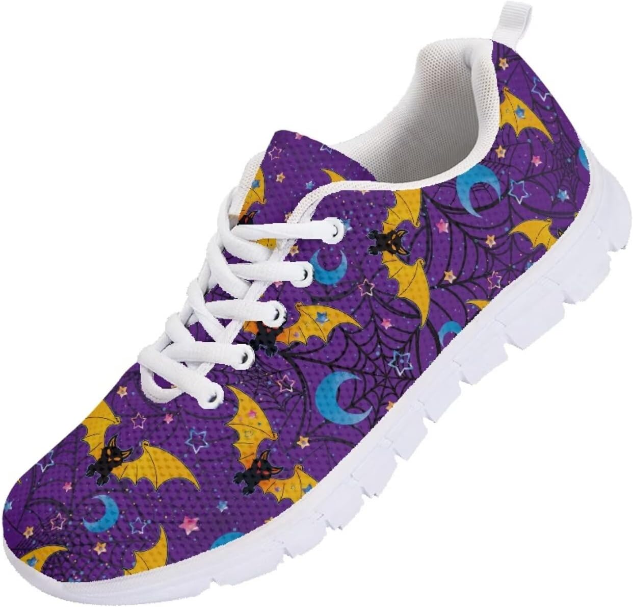 

Кроссовки Forchrinse на Хэллоуин для женщин и мужчин, дышащие, с шнуровкой, для прогулок, повседневные сетчатые, противоскользящие теннисные туфли, Halloween Bats Printed