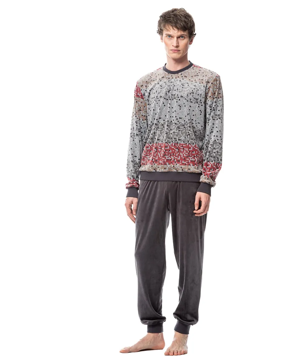 

Мужская велюровая пижама с принтом в виде точек SOY, серый