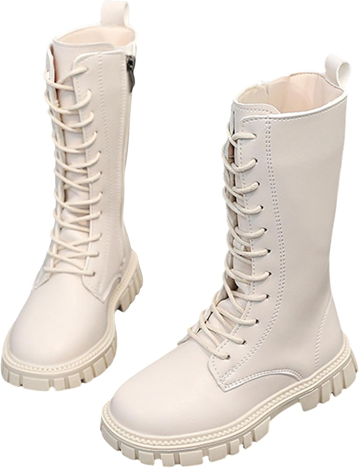 

Готические ботинки для девочек, боевые ботинки для мальчиков и девочек с шнуровкой и боковой молнией, из PU кожи, панк-стиль, водонепроницаемые, до середины икры, для верховой езды, зимние, для малышей/маленьких детей/старших детей Generic, белы...