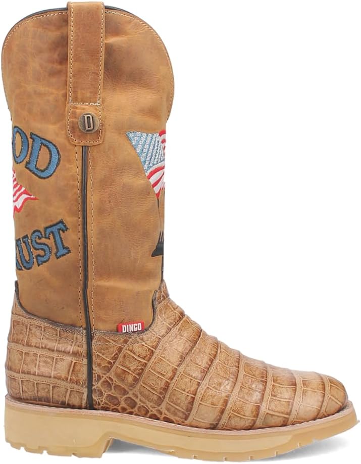

Мужские повседневные ботинки Dingo Mens Patriot с вышивкой и принтом крокодила, круглый носок, средняя голень - коричневые