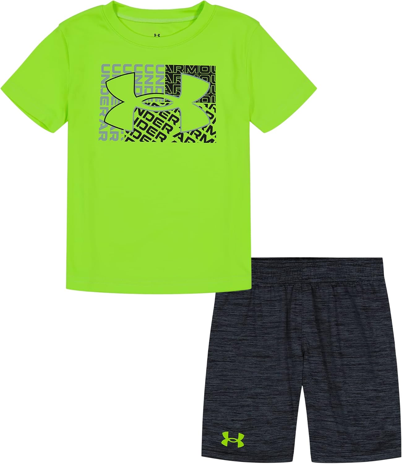 

Under Armour майка с короткими рукавами и шорты для мальчиков, легкий и дышащий, Lime Surge Deconstruct