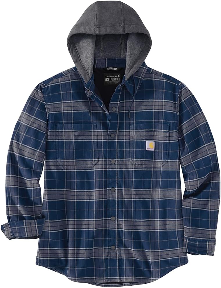 

Carhartt мужская 106353 утепленная флисом рубашка-фланель Rugged Flex Relaxed Fit с капюшоном, Navy