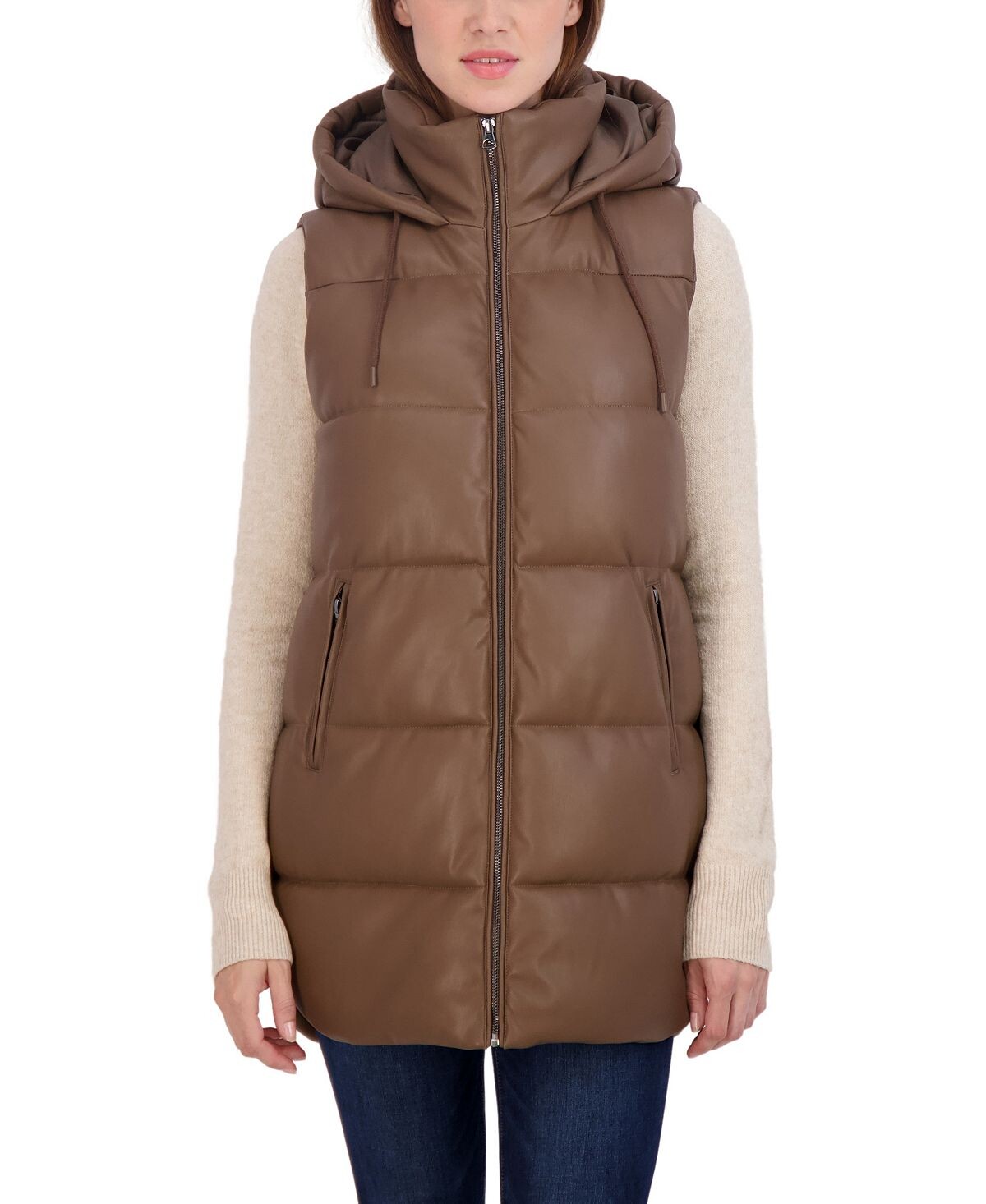 

Женский пуховик из искусственной кожи с капюшоном Sebby Collection, коричневый