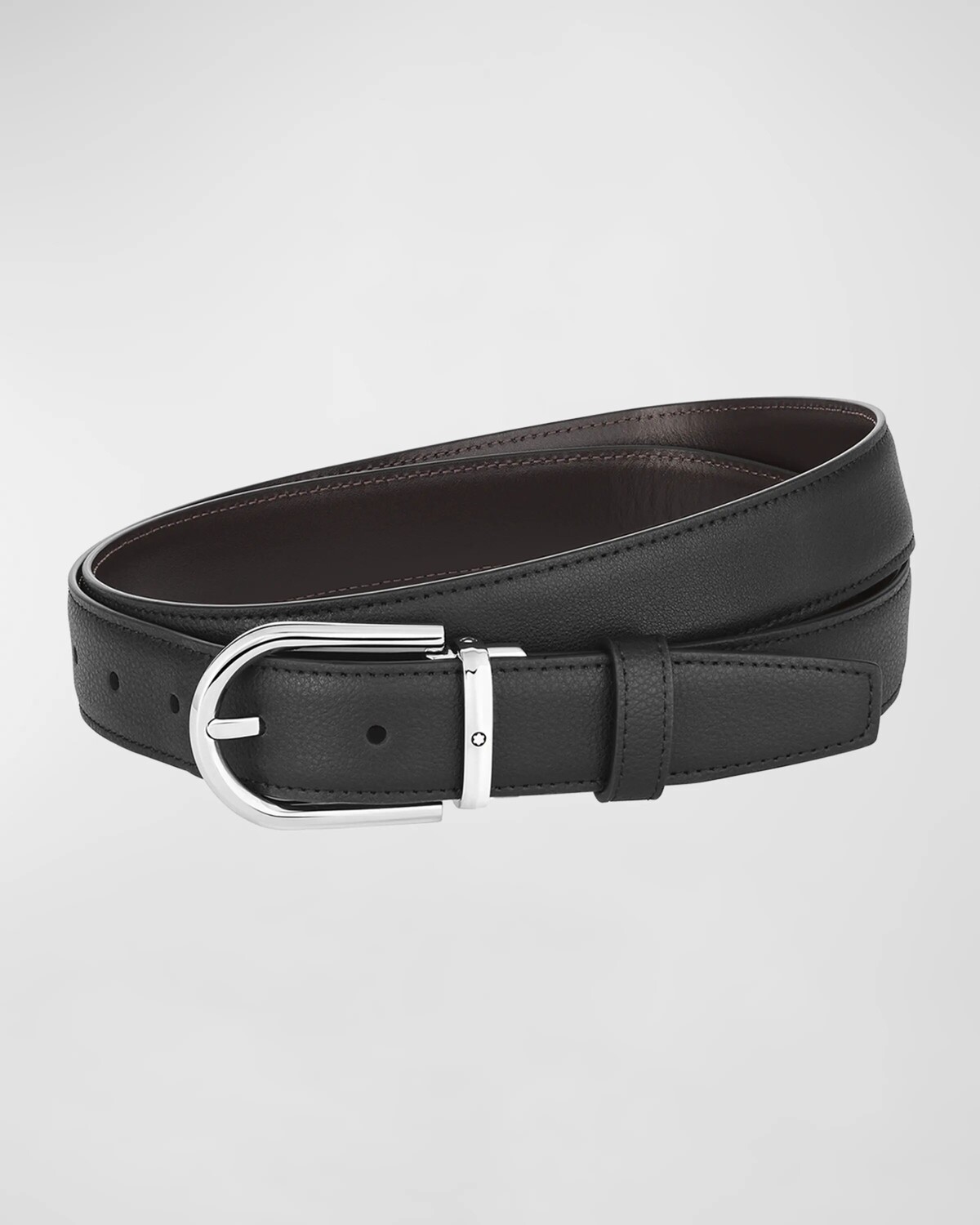 

Мужской двусторонний кожаный ремень с пряжкой Montblanc, цвет Black & Brown