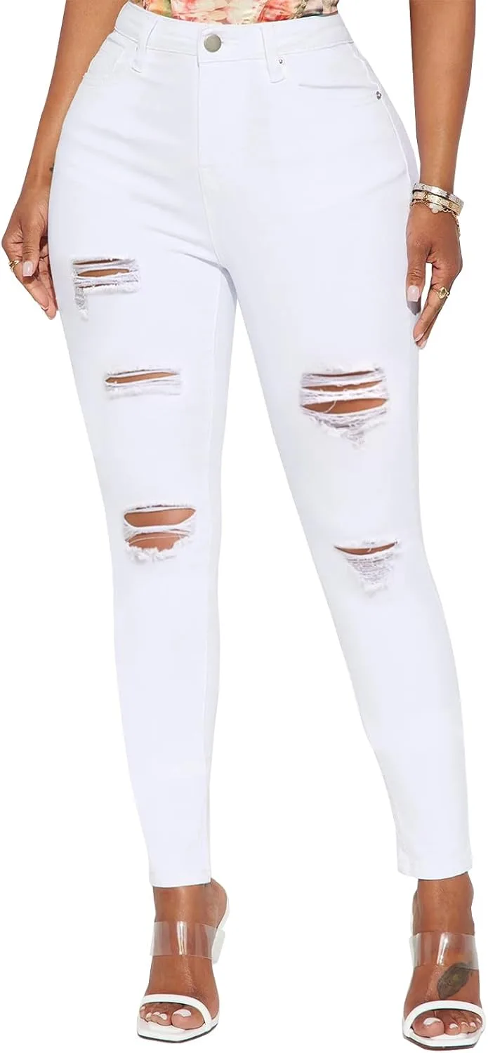 

LONGBIDA высокие рваные скинни джинсы для женщин slim fit stretchy distressed