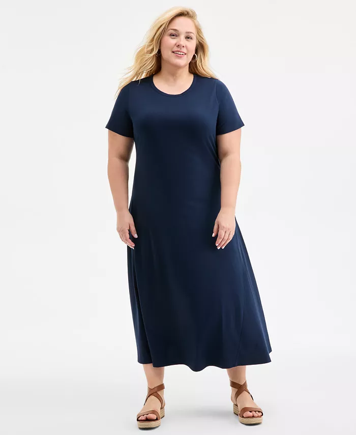 

Плюс сайз цельнокроеное макси-платье с короткими рукавами Style & Co, синий