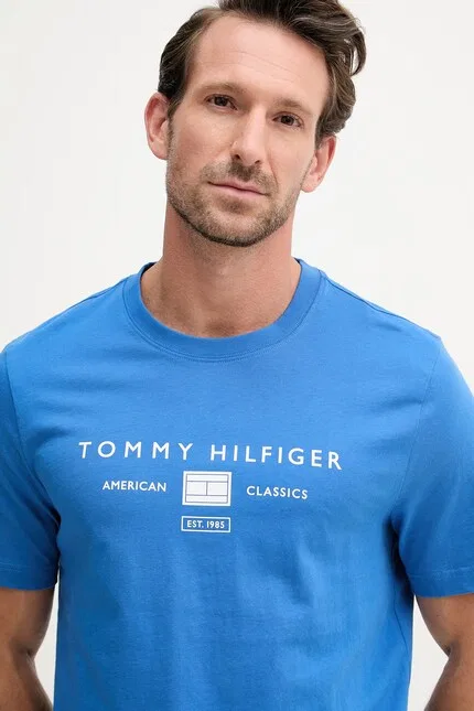 Футболка хлопковая с надписью Tommy Hilfiger, синий — фото 4