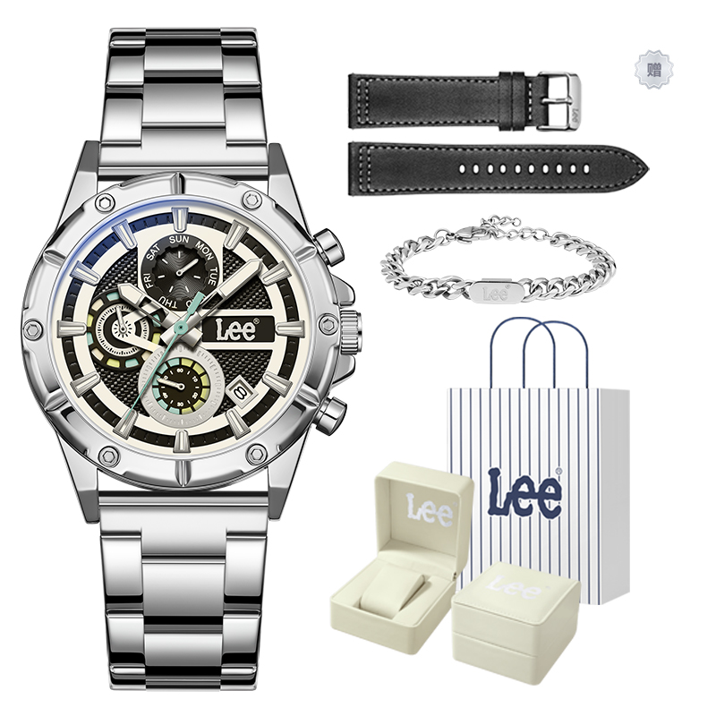 

Lee Мужские часы Wrist Watch Quartz Movement Steel Strap Black Dial Node Holiday Classic Box