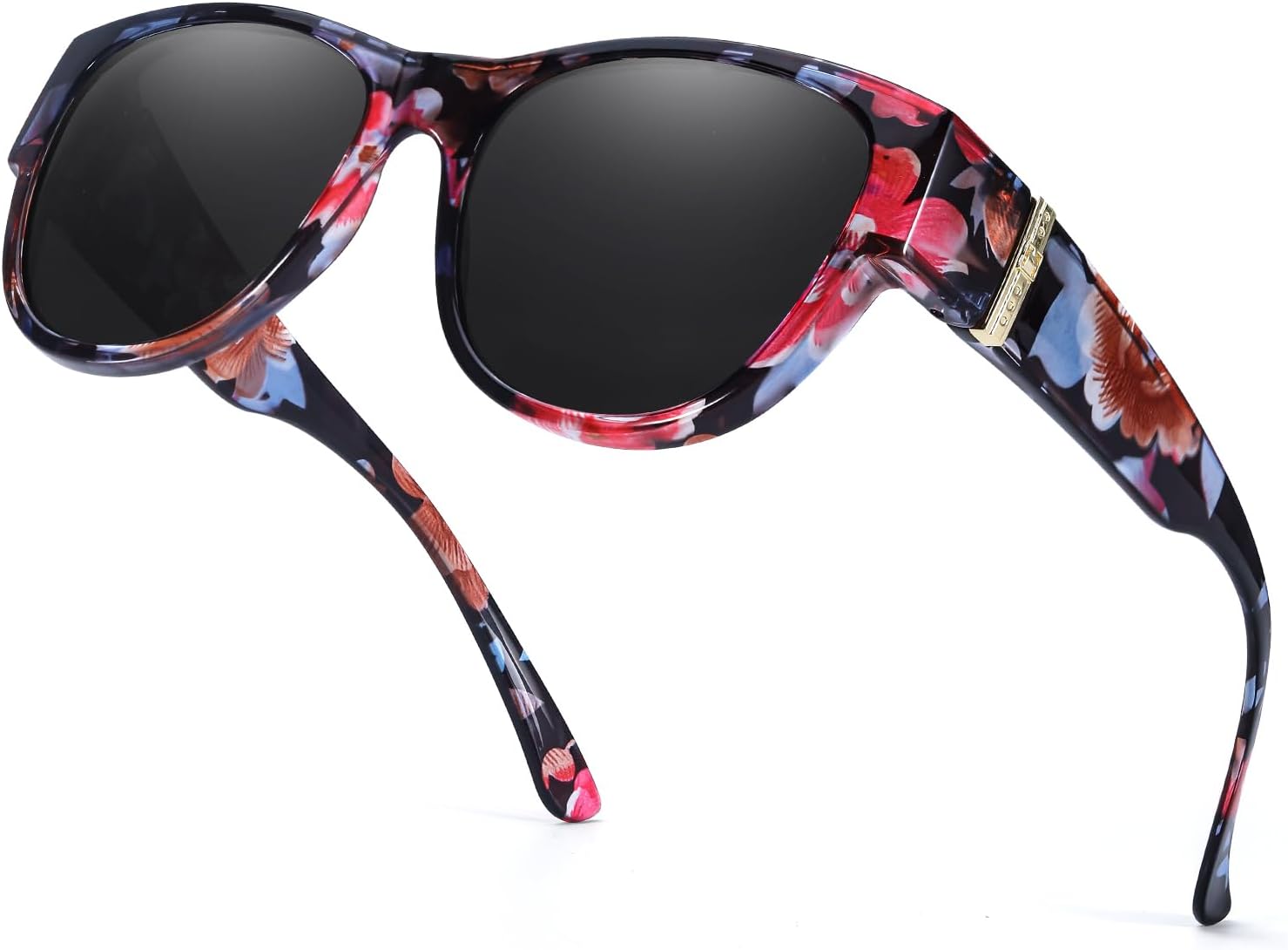 

Солнцезащитные очки Myiaur с поляризованными линзами, надеваемые поверх обычных очков, для женщин, модный дизайн, защита от УФ-излучения UV400, A10 Floral Frame/Brown Lens