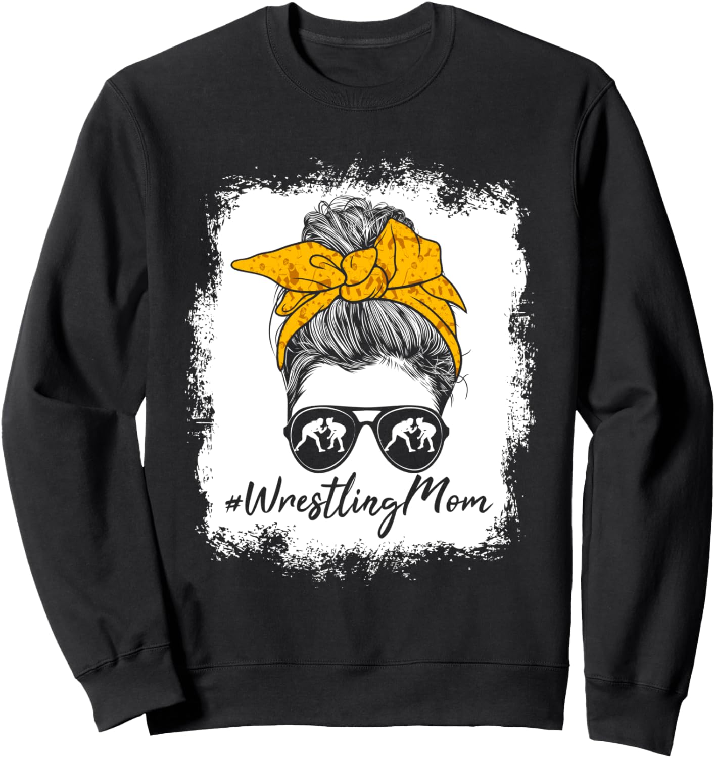 

Футболка с забавным подарком для мамы-борца с небрежной прической и пучком волос Wrestling & Moms, черный