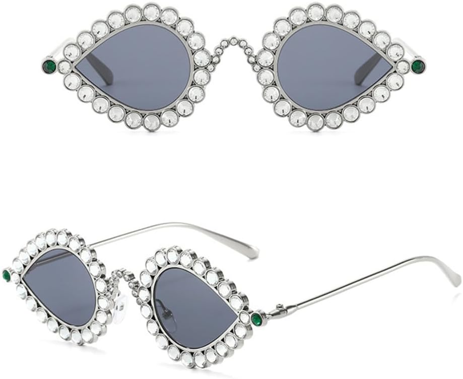 

Солнцезащитные очки «кошачий глаз» для женщин, винтажные, в стиле металл-панк, для мужчин, ретро, ​​со стразами, очки с защитой от УФ-излучения UV400 LANGSER, Silver Black