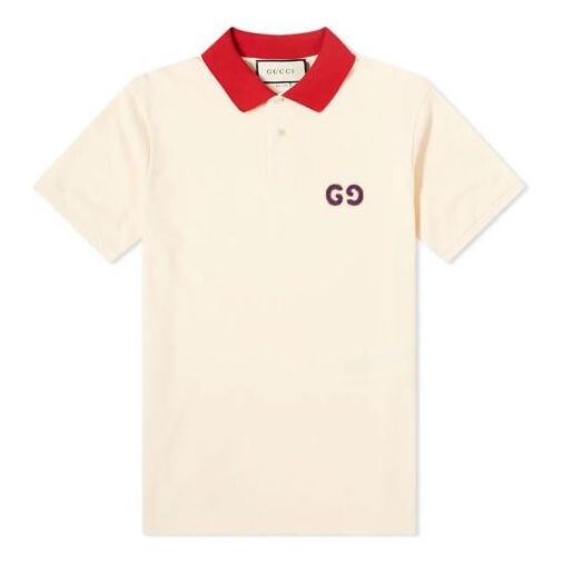 

Футболка GUCCI Contrast Collar Logo Printed Polo Shirt For Men Cream, бежевый