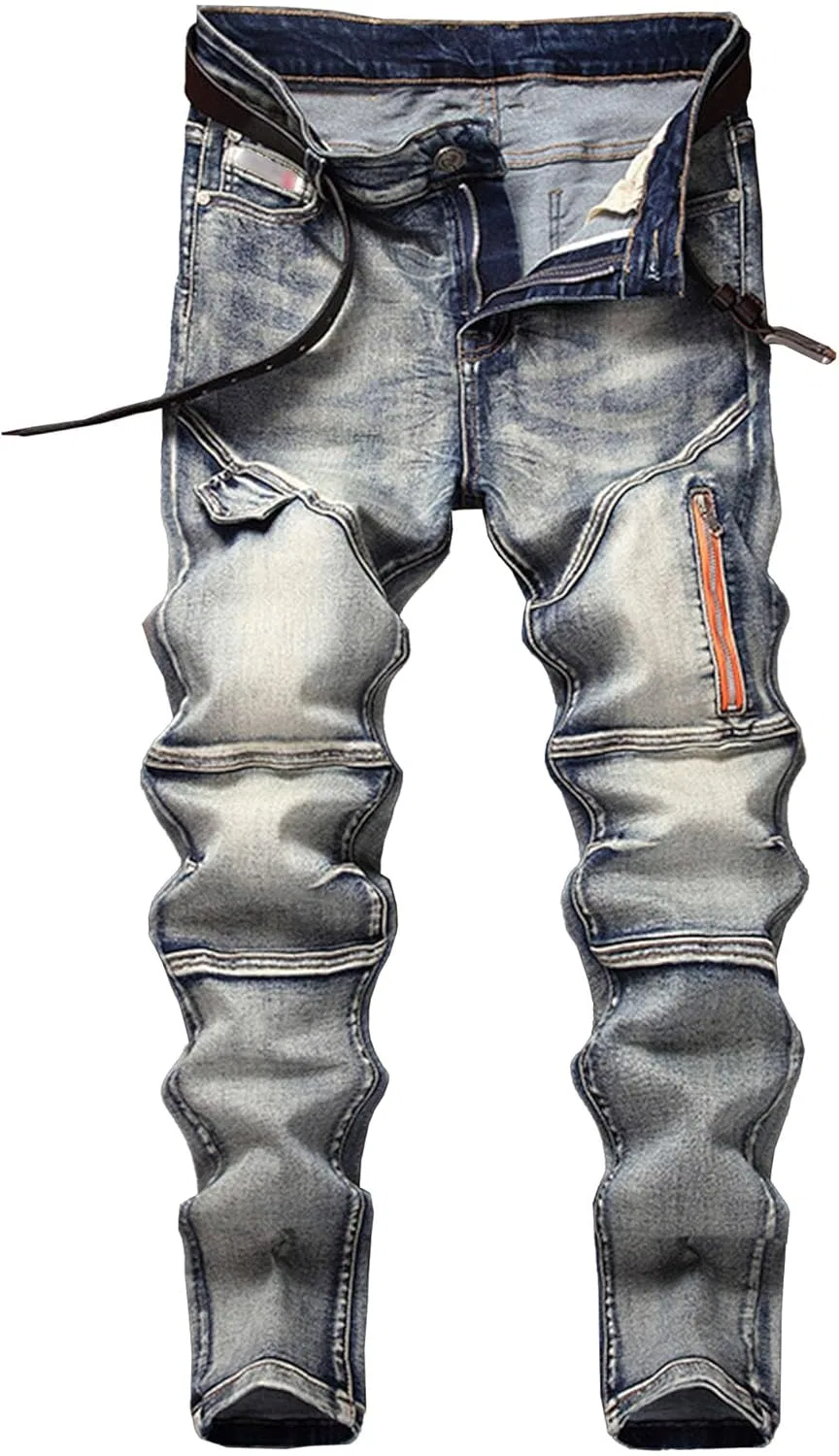 Джинсы прямого кроя Men's Punk Gothic Moto Biker Jeans, Blue2