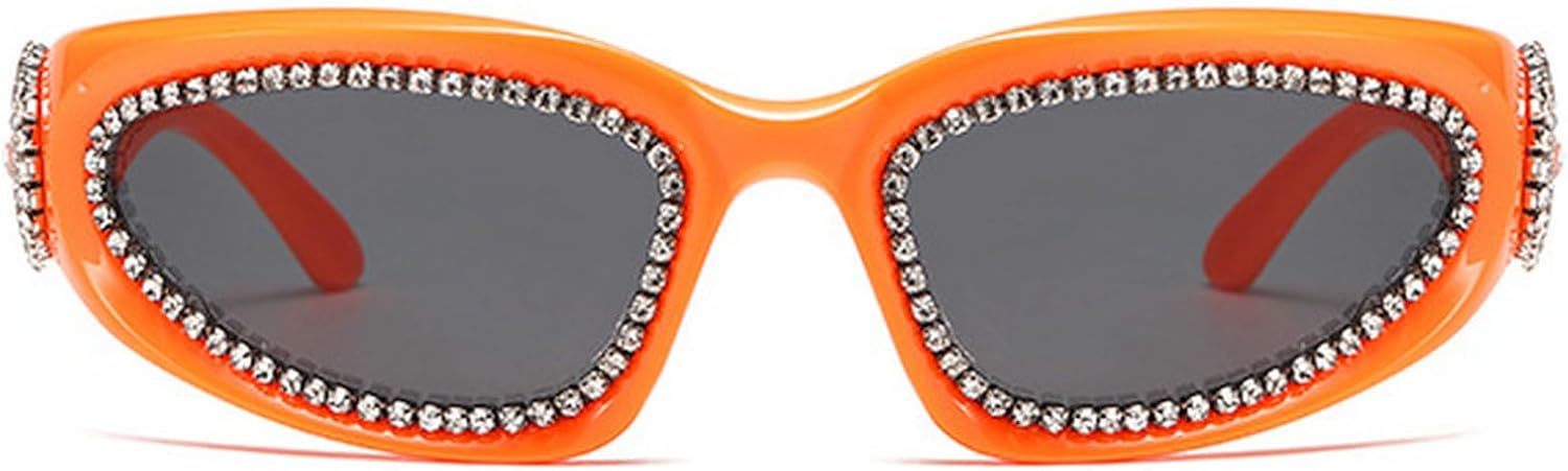 

Солнцезащитные очки со стразами для женщин, ретро-очки обтекаемой формы, хрустальные солнцезащитные очки большого размера, винтажные солнцезащитные очки с бриллиантами для женщин mincl, Orange Black