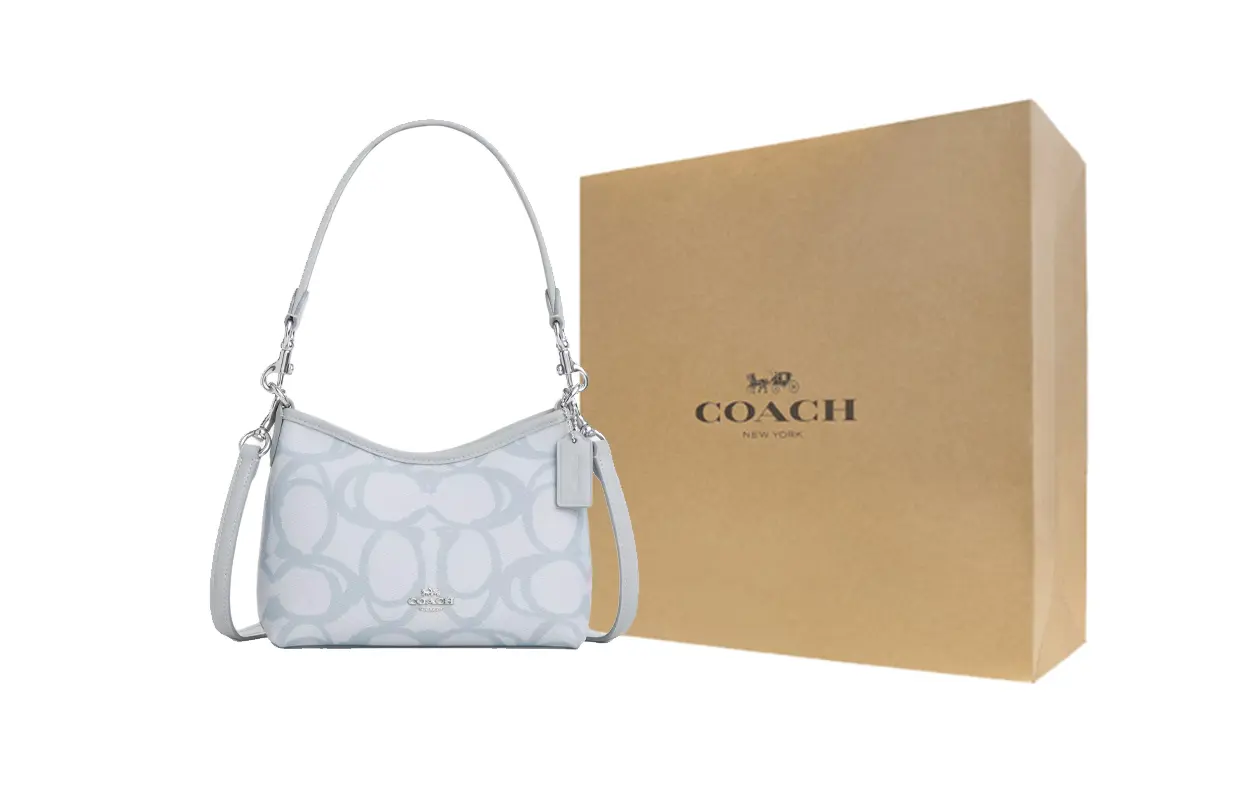 

COACH Сумка через плечо из лакированного холста малая женская ледяной голубой