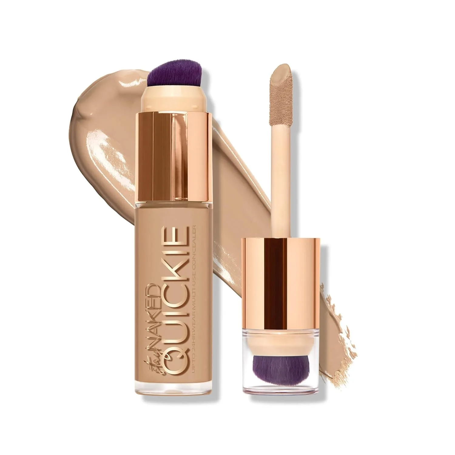 Urban Decay Quickie 24HR Full Coverage Waterproof Concealer, матовое покрытие Natural, увлажняющий витамин E, двусторонняя кисть и аппликатор, 15 мл, 40NN (light medium neutral)