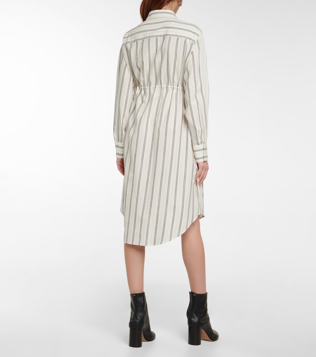 Платье-рубашка в полоску из хлопка и шерсти MM6 Maison Margiela, Stone — фото 3